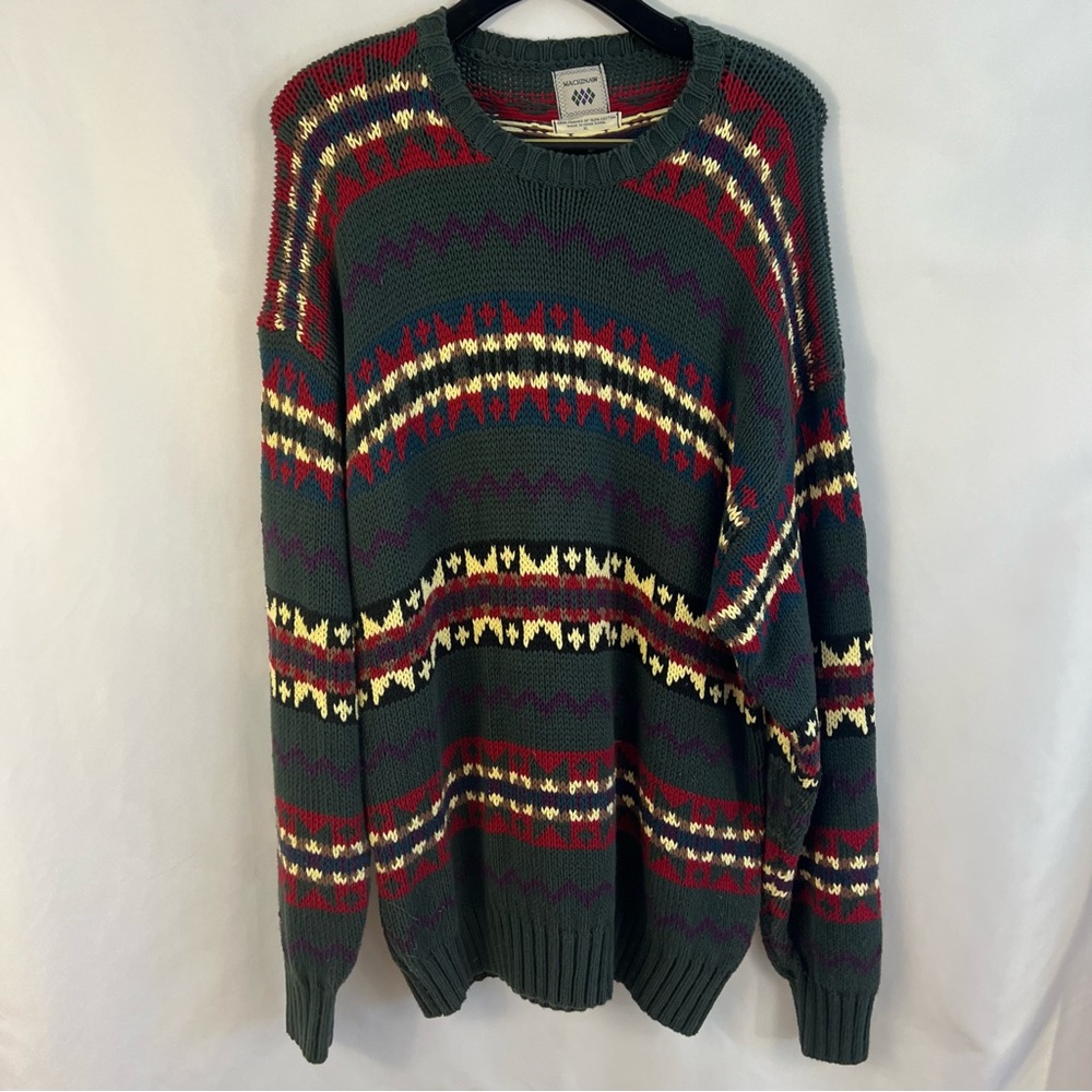 Mackinaw Sweater Mens XL Nordic Graphic Print Green Oversized Lodge Baggy